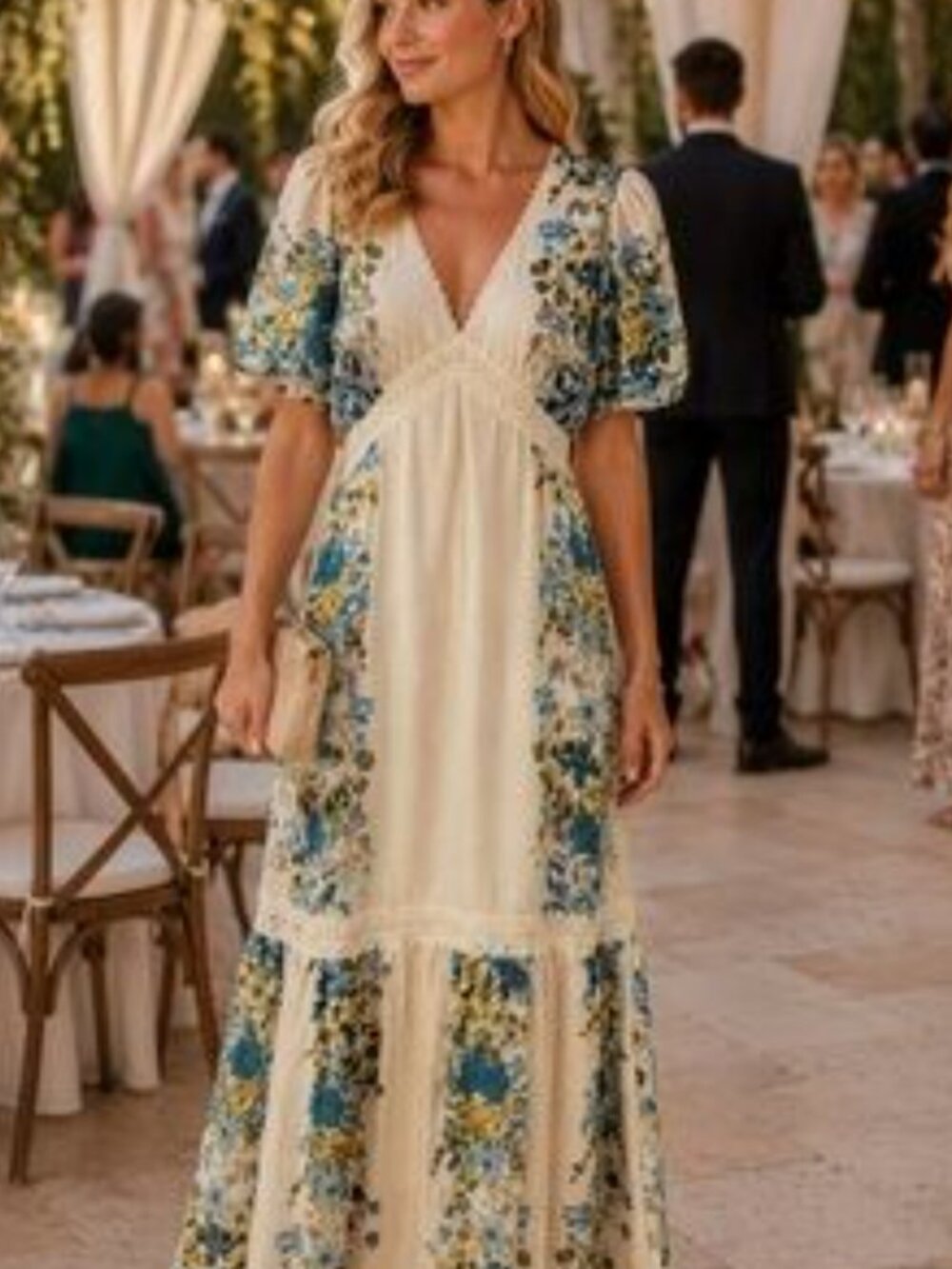 NWT Women's Taylor Cream Ivory Blue Teal Bohemian Maxi Dress Size 6